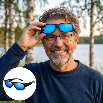 Zvarelo — Solbrillene som sitter utenpå brillene dine med polariserte glass uten mysing eller bytte