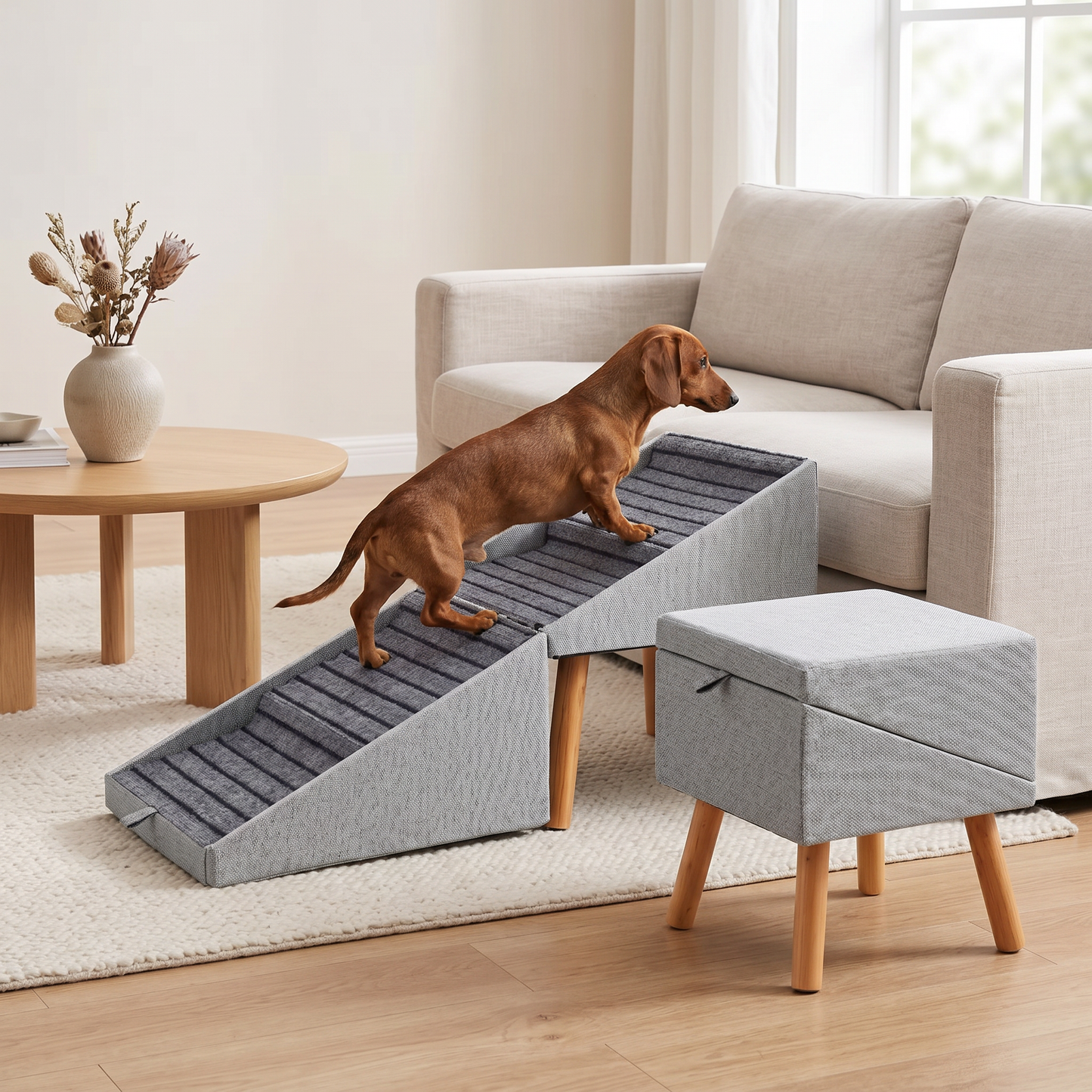 Zvarelo — Hundetrappen i ottoman-design som beskytter hundens ledd