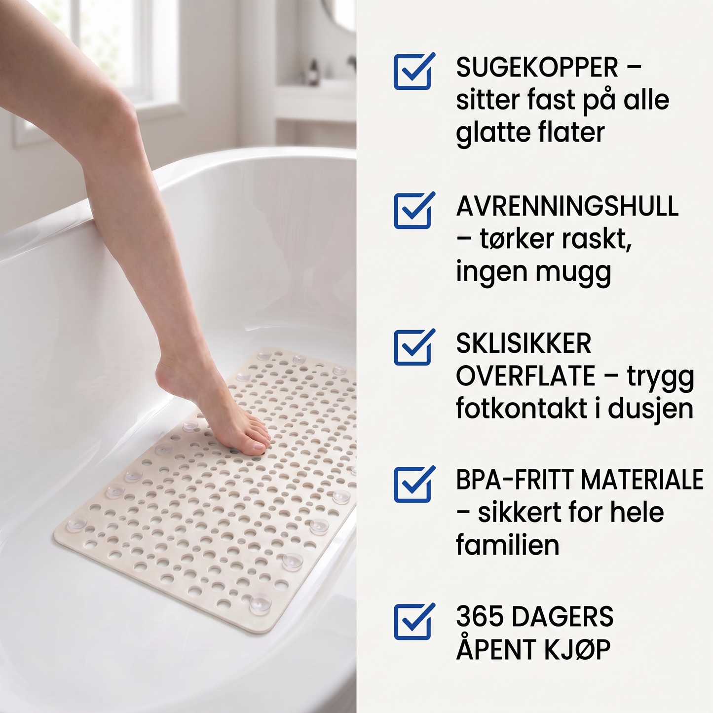 Zvarelo — Antislip dusjmatte som forhindrer skliulykker i dusjen og stimulerer føttene