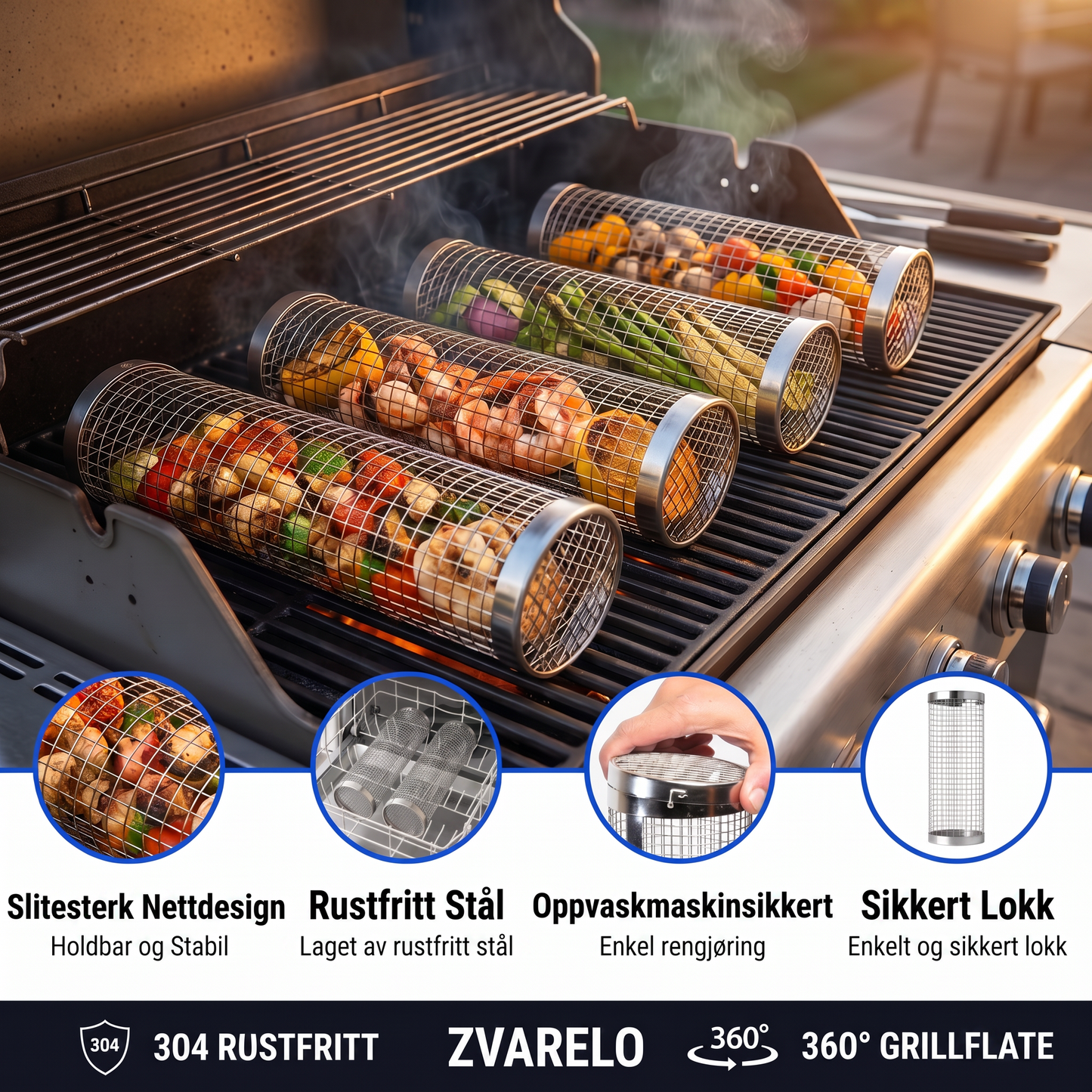 Zvarelo — Grillkurven som holder reker og grønnsaker på plass, gir ekte grillsmak