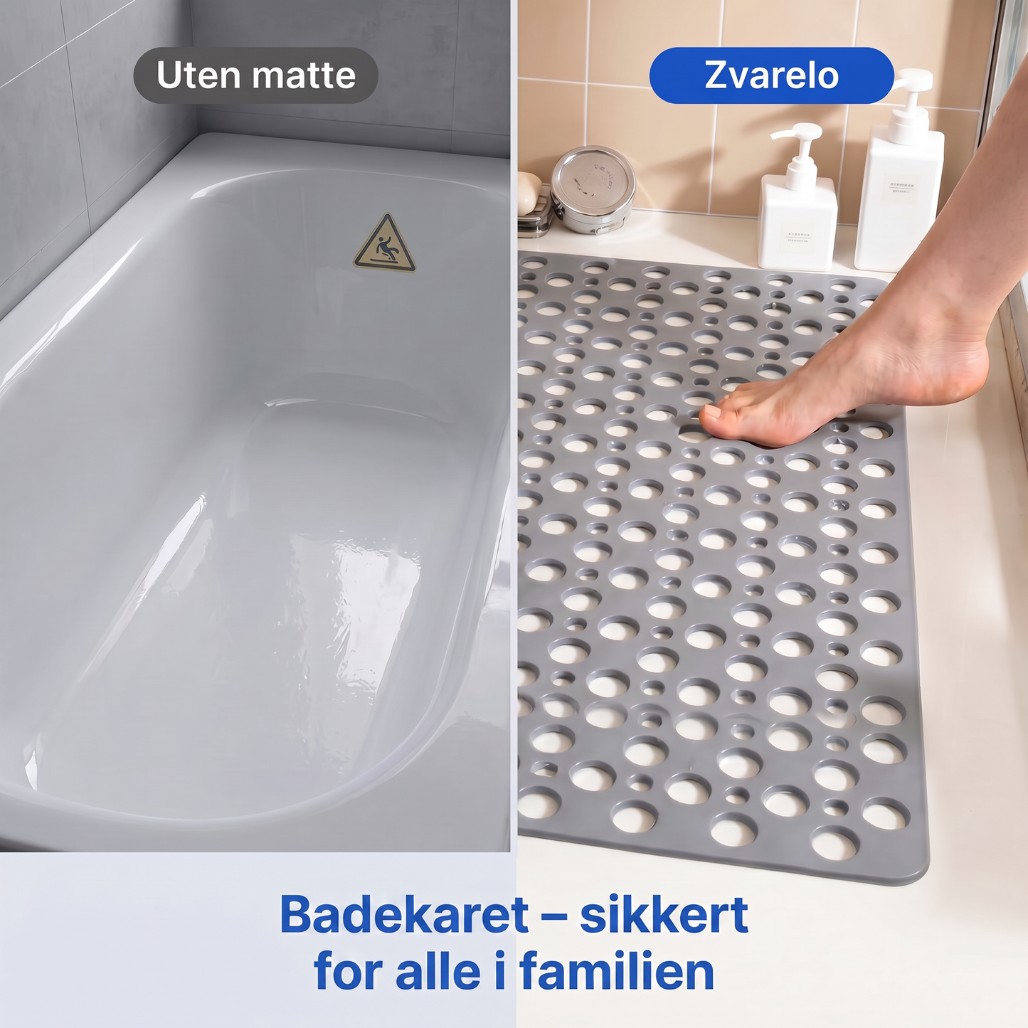 Zvarelo — Antislip dusjmatte som forhindrer skliulykker i dusjen og stimulerer føttene