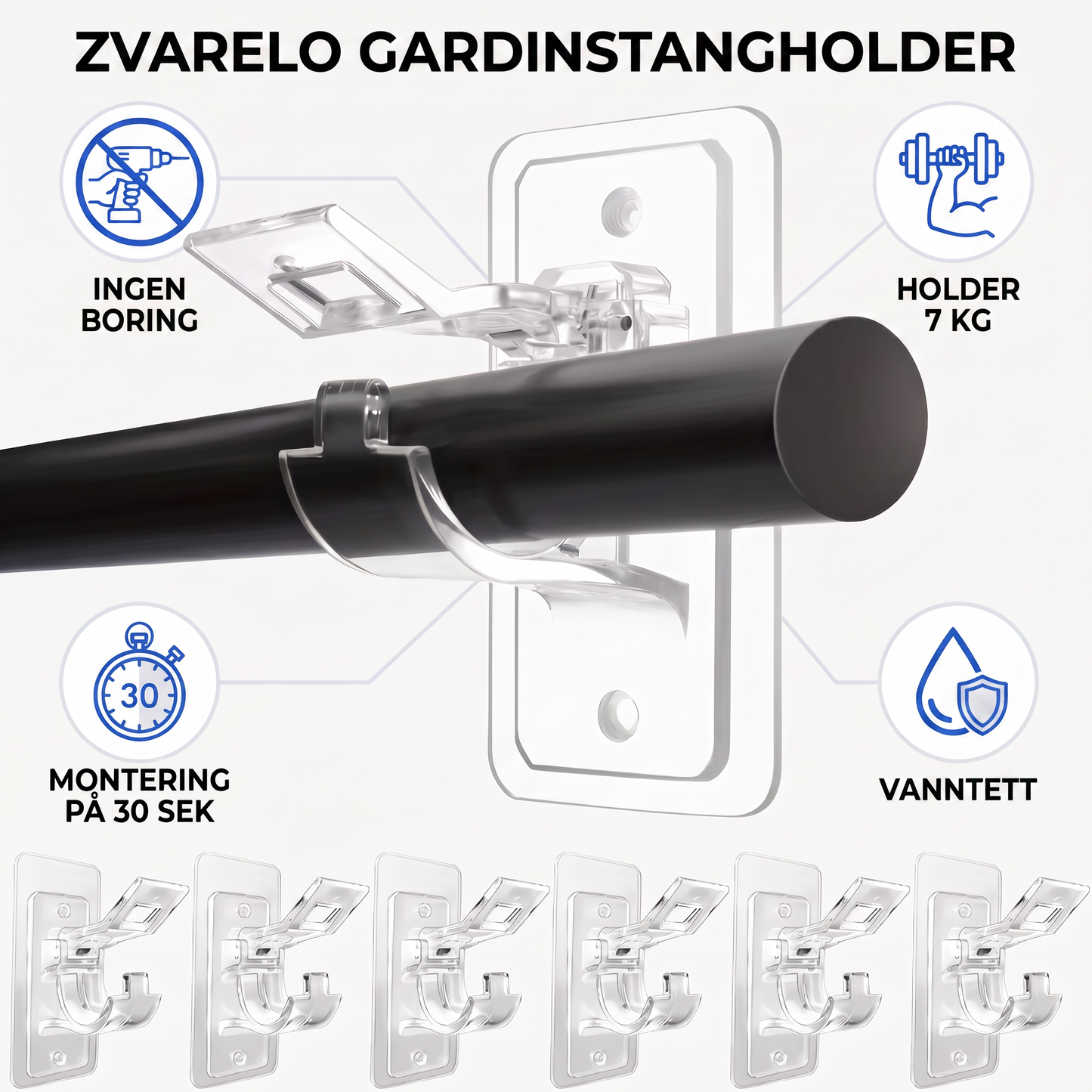Zvarelo — Gardinstangholderen som sitter fast uten boring og ikke etterlater merker