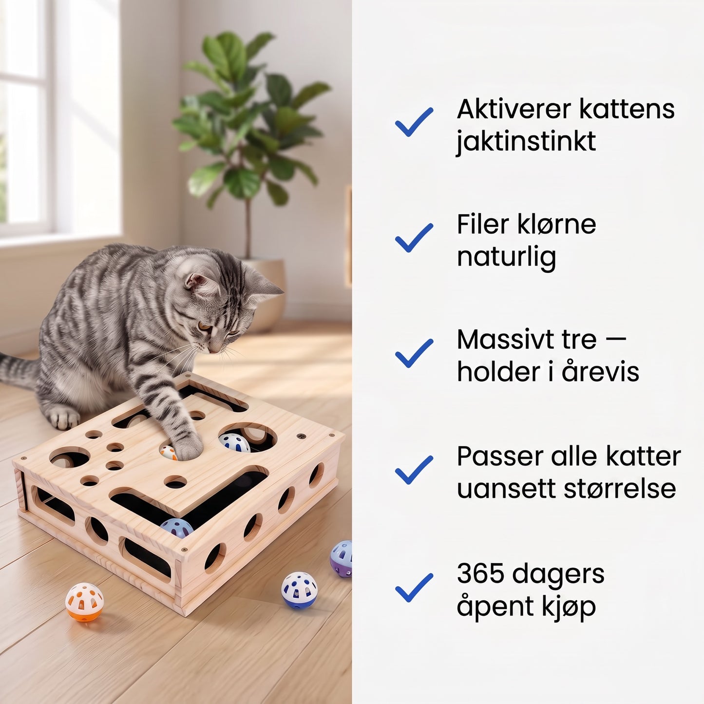 Fordeler katteleke i tre