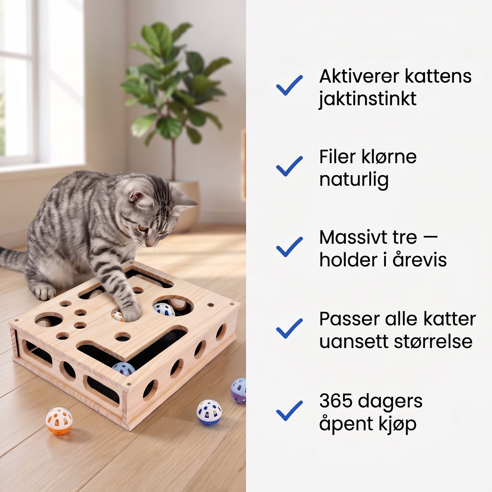 Fordeler katteleke i tre